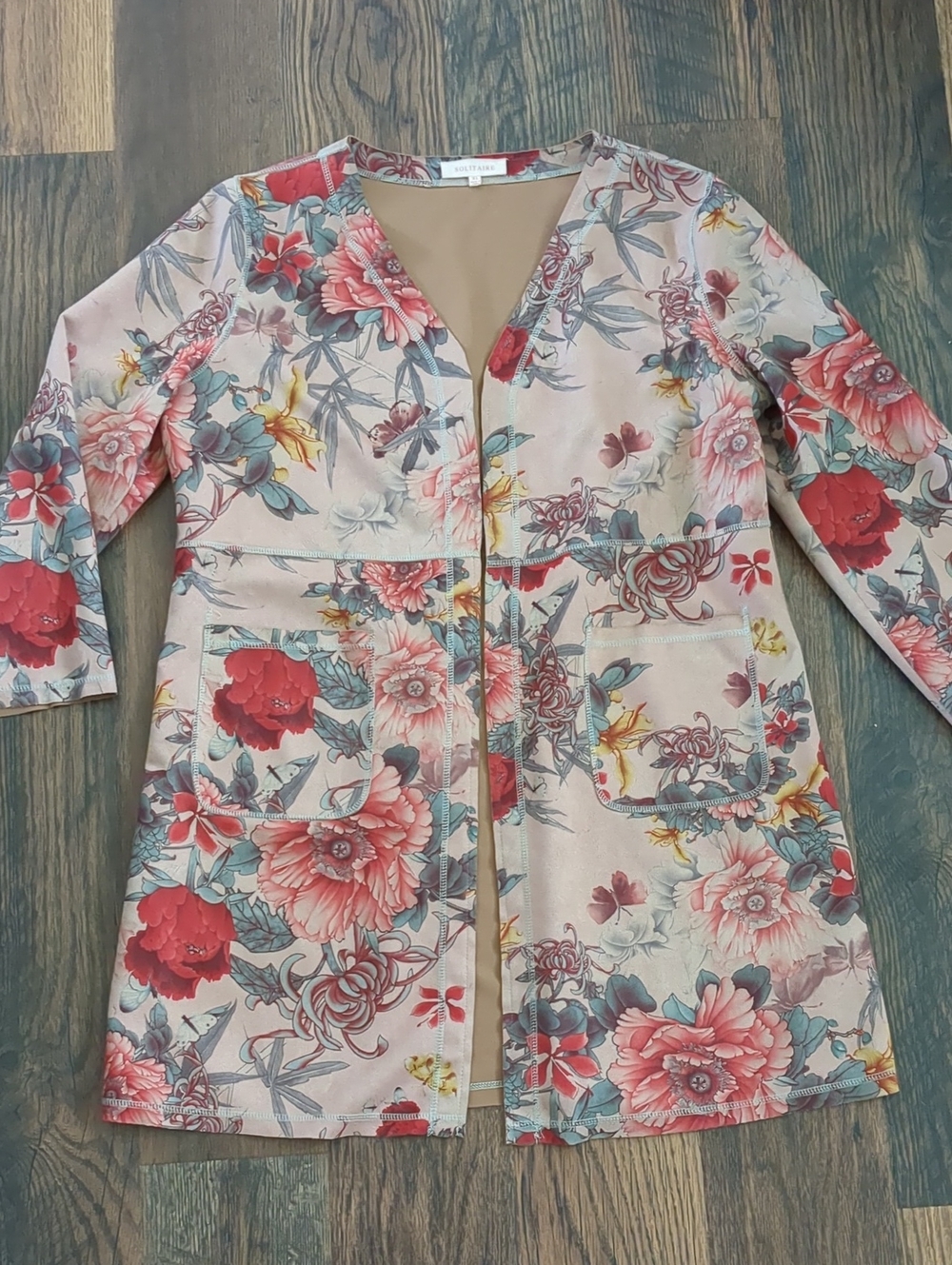 Antropologie SOLITAIRE Women's Blush Pink Floral Jacket, Size XL